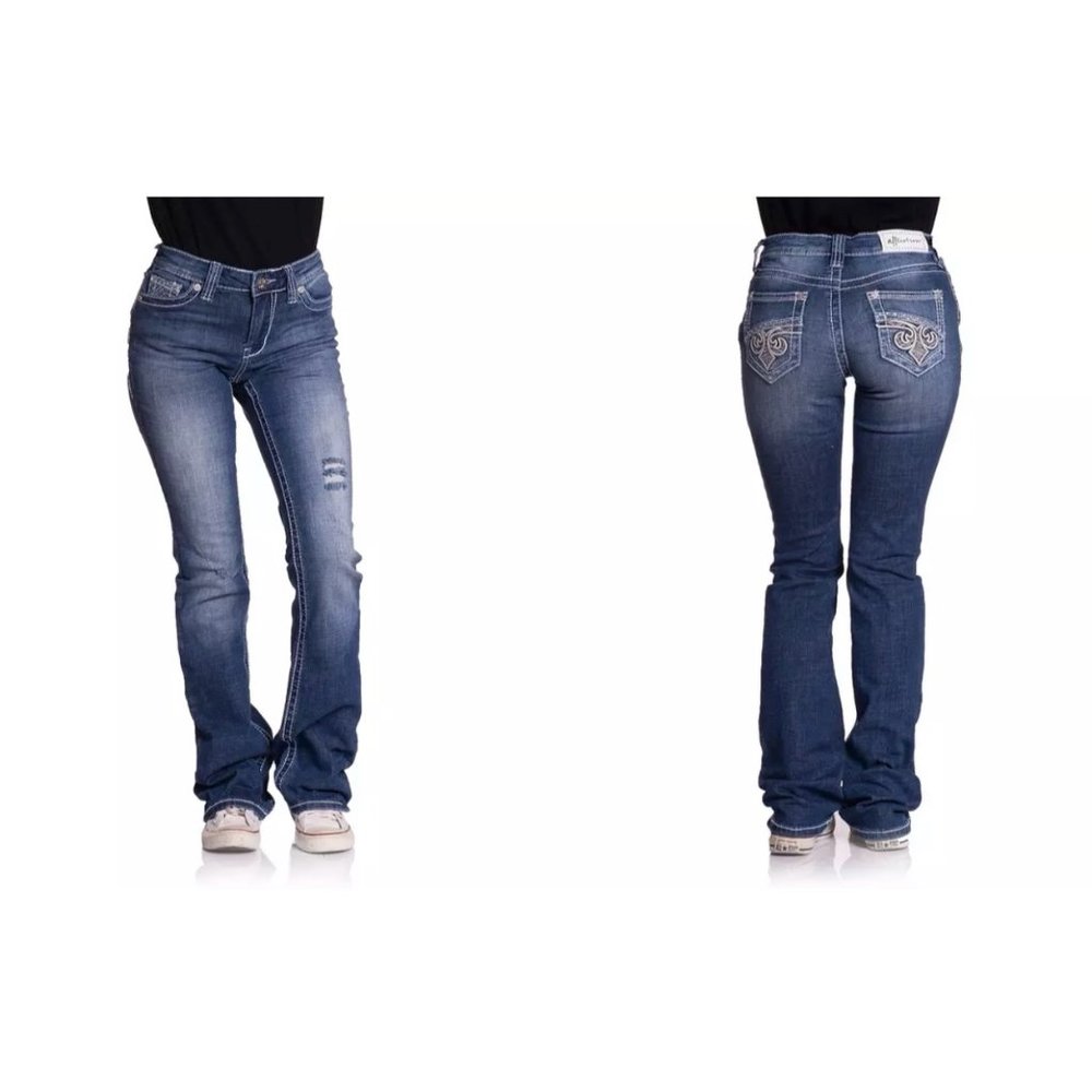 AFFLICTION Women's Denim Jeans JADE FLEUR GWEN Emb - Picture 9 of 12